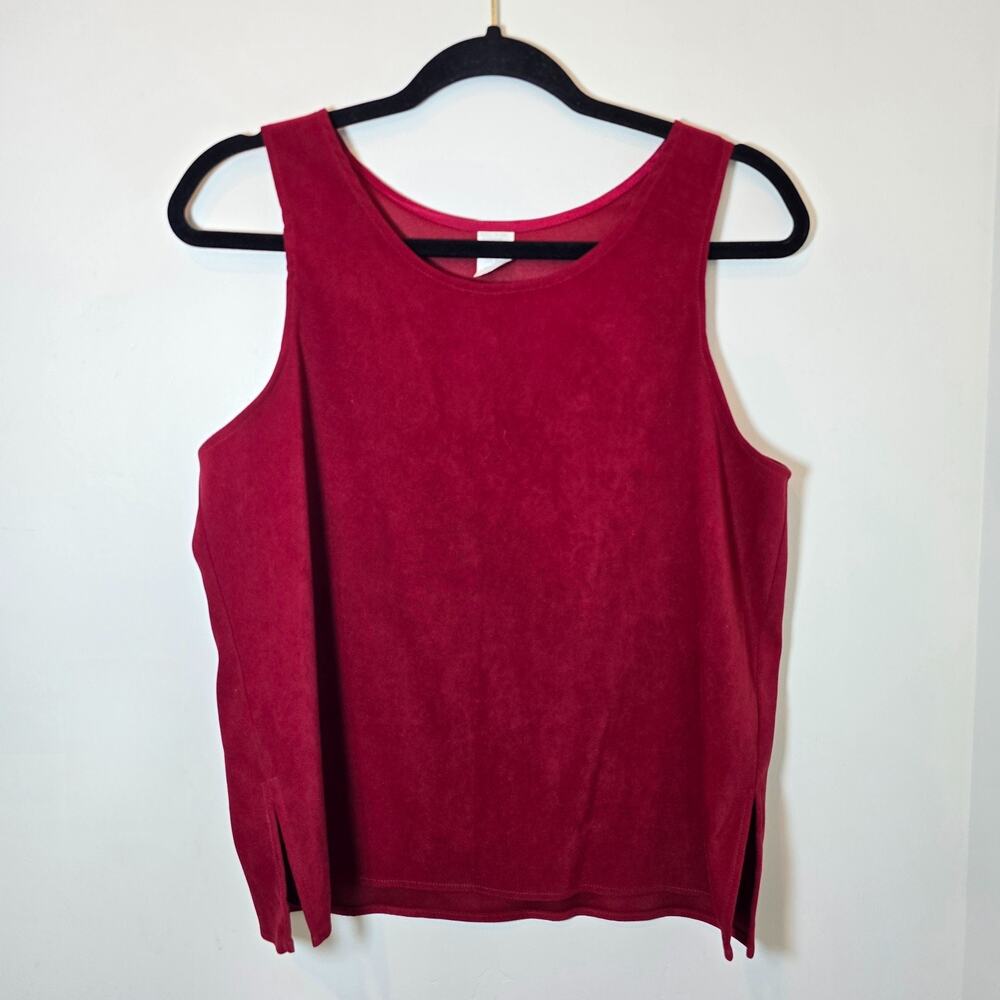 Vintage Faux Suede Tank Sleeveless Wide Strap Wine Burgundy Red Size S Oversized - Picture 2 of 8